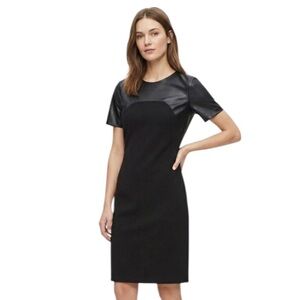 ⭐️ NWOT Calvin Klein ($185) Short Sleeve Faux Leather Sheath Dress - PTP 21